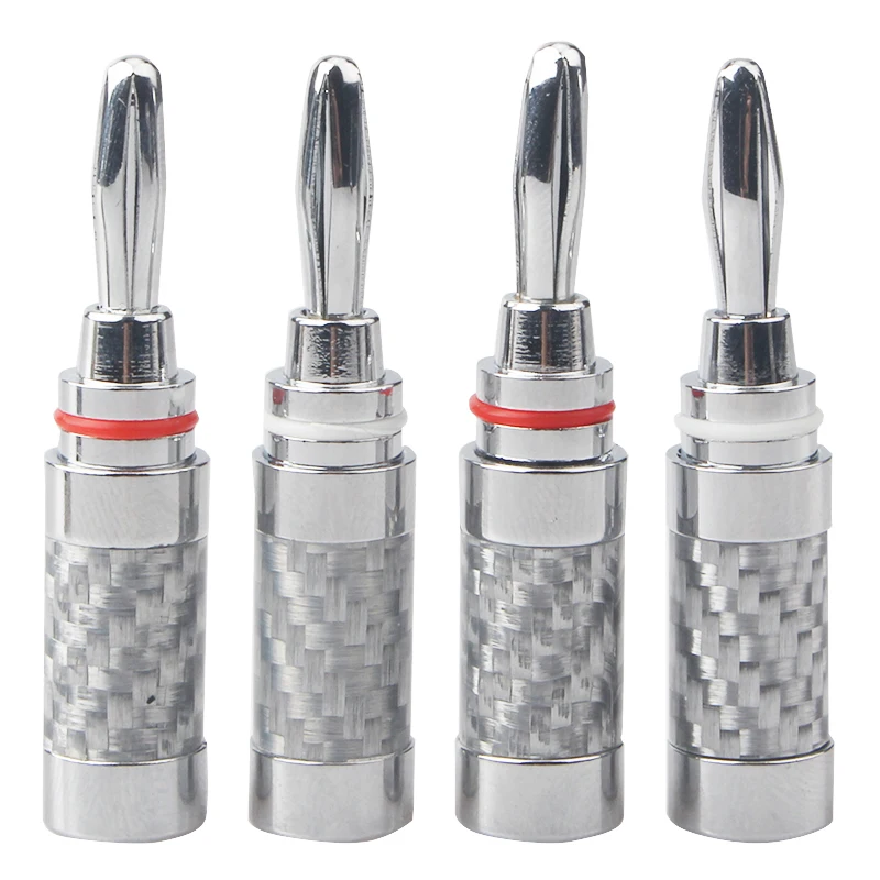 Tornillos de enchufe Banana de fibra de carbono chapado en rodio, conector de Cable de altavoz DIY de bloqueo, 8 piezas