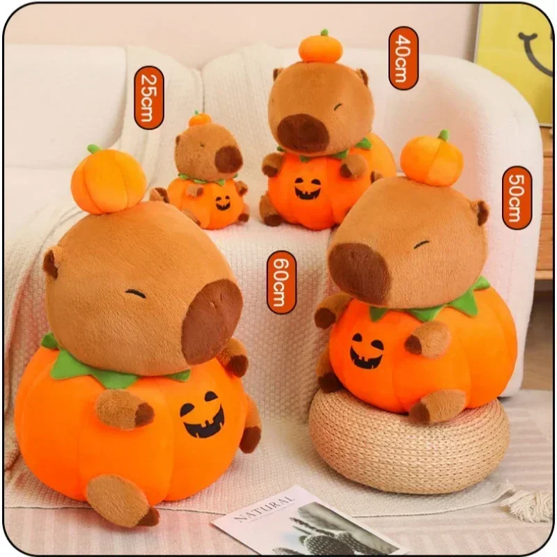 25-60cm Kreatywna, zabawna pluszowa maskotka kapibara na Halloween, poduszka, pluszowa kapibara w dyni, dekoracja świąteczna, prezent dla chłopców i dziewczynek