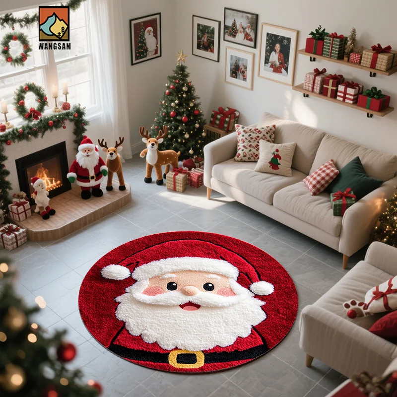 VIKAMA Christmas Carpet Cartoon Mat Round Rug Living Room Rug Soft Large Area Carpet Rug For Bedroom Bathroom Mat Home Decor
