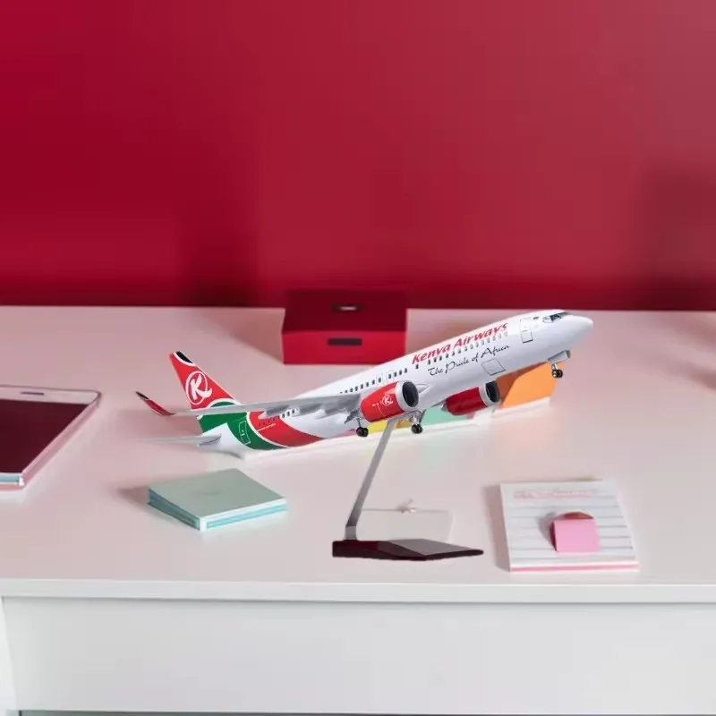 

1/85 Scale Airplane B737 MAX Aircraft Kenya Airways Airline W Light and Wheel Diecast Resin Plane Model Collection Decoration