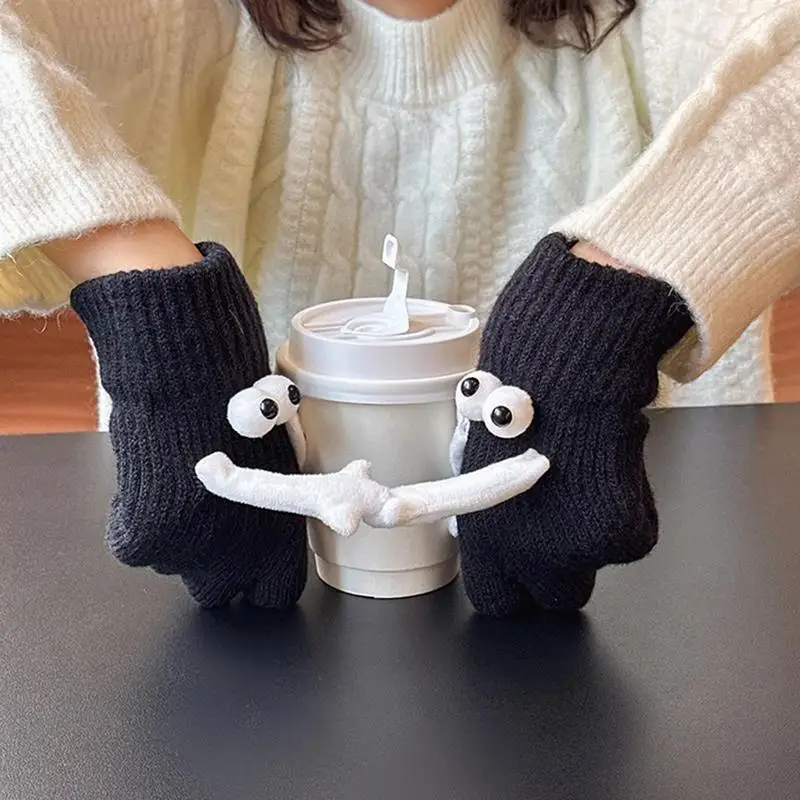 Couples Hand Holding Mittens 3D Doll Couple Gloves Winter Warm Couple Gloves Winter Warm Gloves Novelty Magnetic Hand Holding