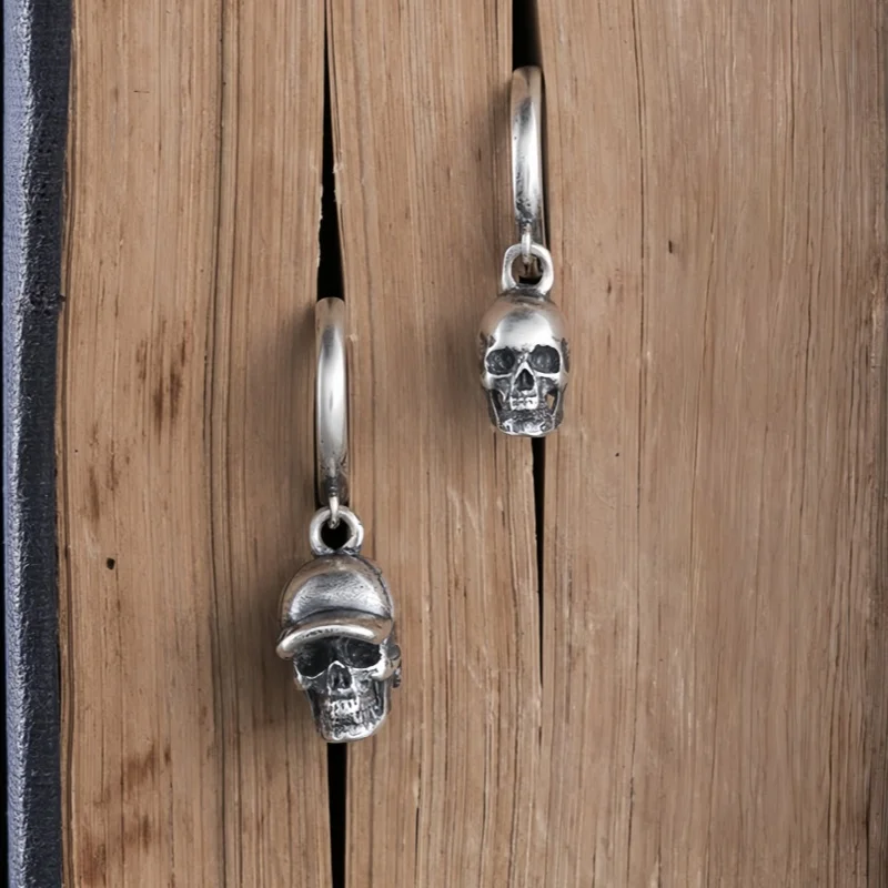 Nuevos Pendientes Colgantes de Plata de Ley S925 con Diseño de Calavera Antigua para Hombre y Mujer, Estilo Punk, Regalo de Halloween, Joyería Fina