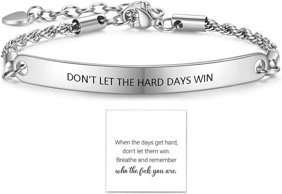 Don’t Let The Hard Days Win Bracelet for Women Men Handmade Adjustable Engraved Stainless Steel Tube Bracelet Inspirational Gift