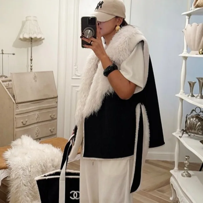 Gilet coréen en cuir et fourrure pour femme, haut Svel intermédiaire, petit ence Design Sense, automne hiver Jaet