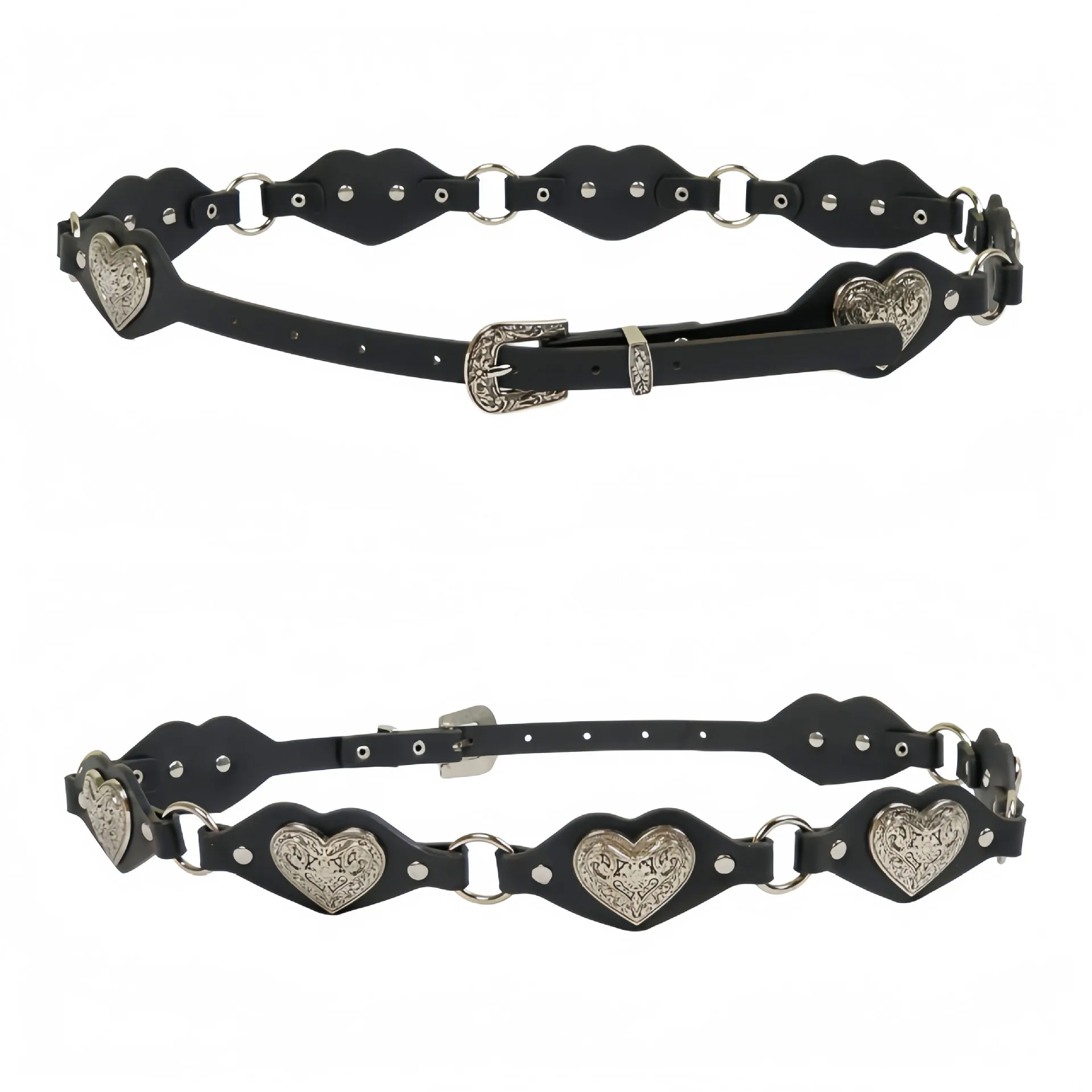 Women Black Heart Metal Waist Belt Vintage Punk Waist Chain Versatile Decorative Belt For Dress Fashion Trendy Accessories