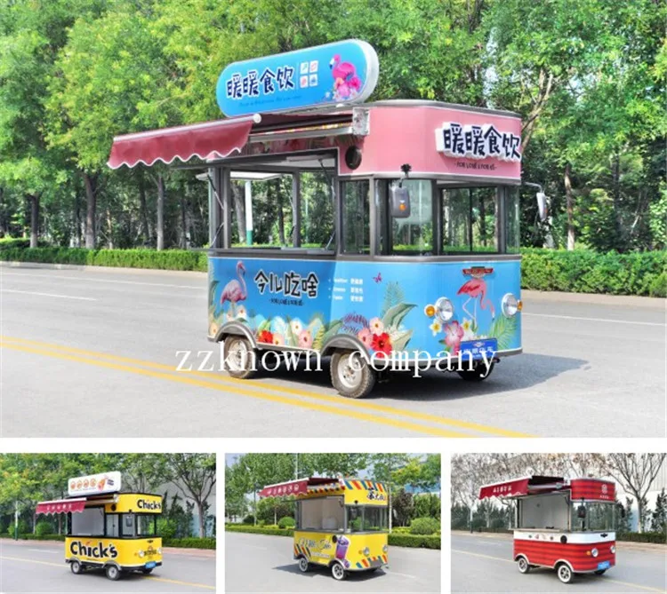 Electric Mini Food Truck Mobile Kitchen Street Vending Kiosk Bubble Tea Hot Dog Ice Cream Mobile Food Cart For Sale