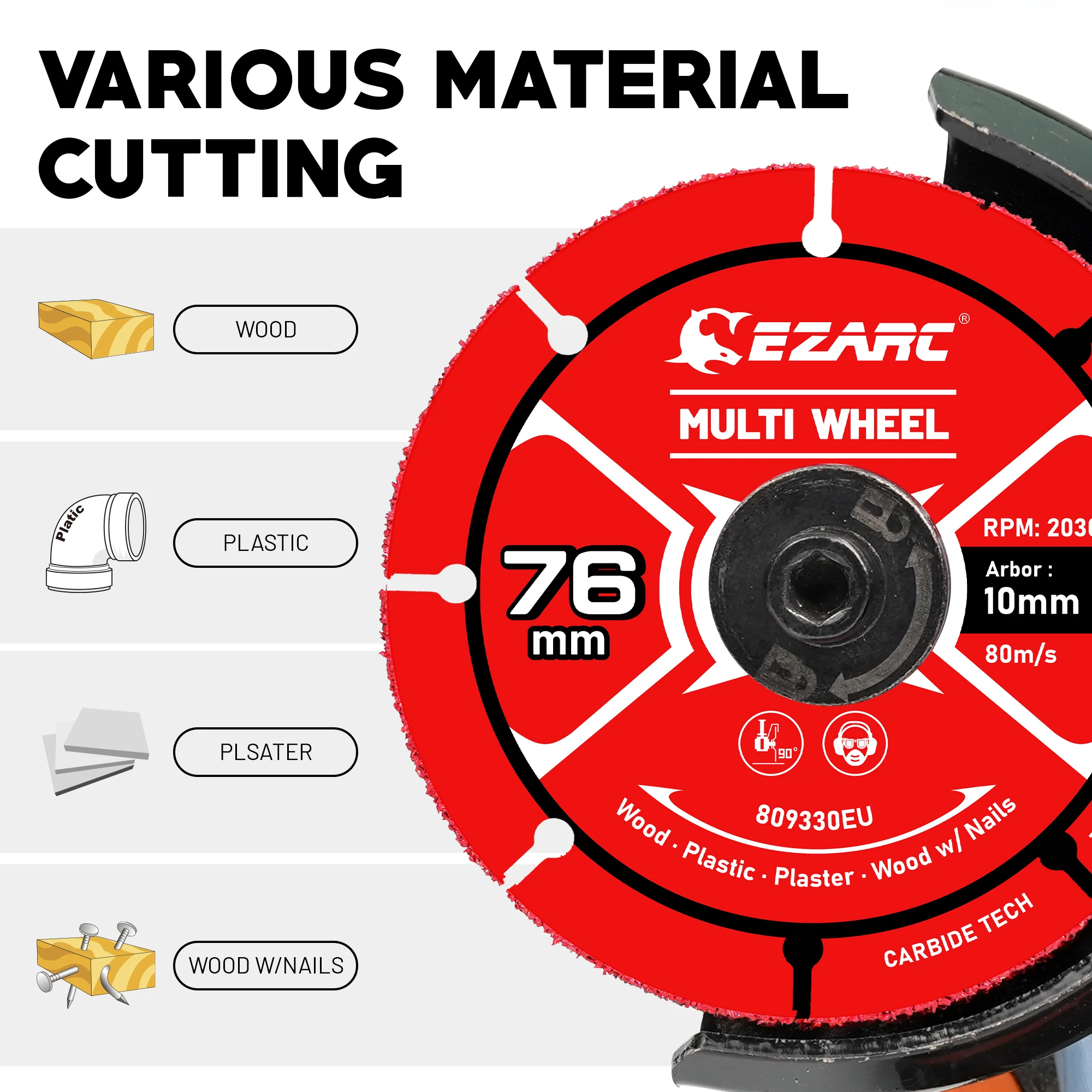 EZARC disco de corte de múltiples ruedas de carburo, 76mm x 10mm, amoladora angular, disco de corte de madera para madera, madera con clavos, plástico, 2 piezas