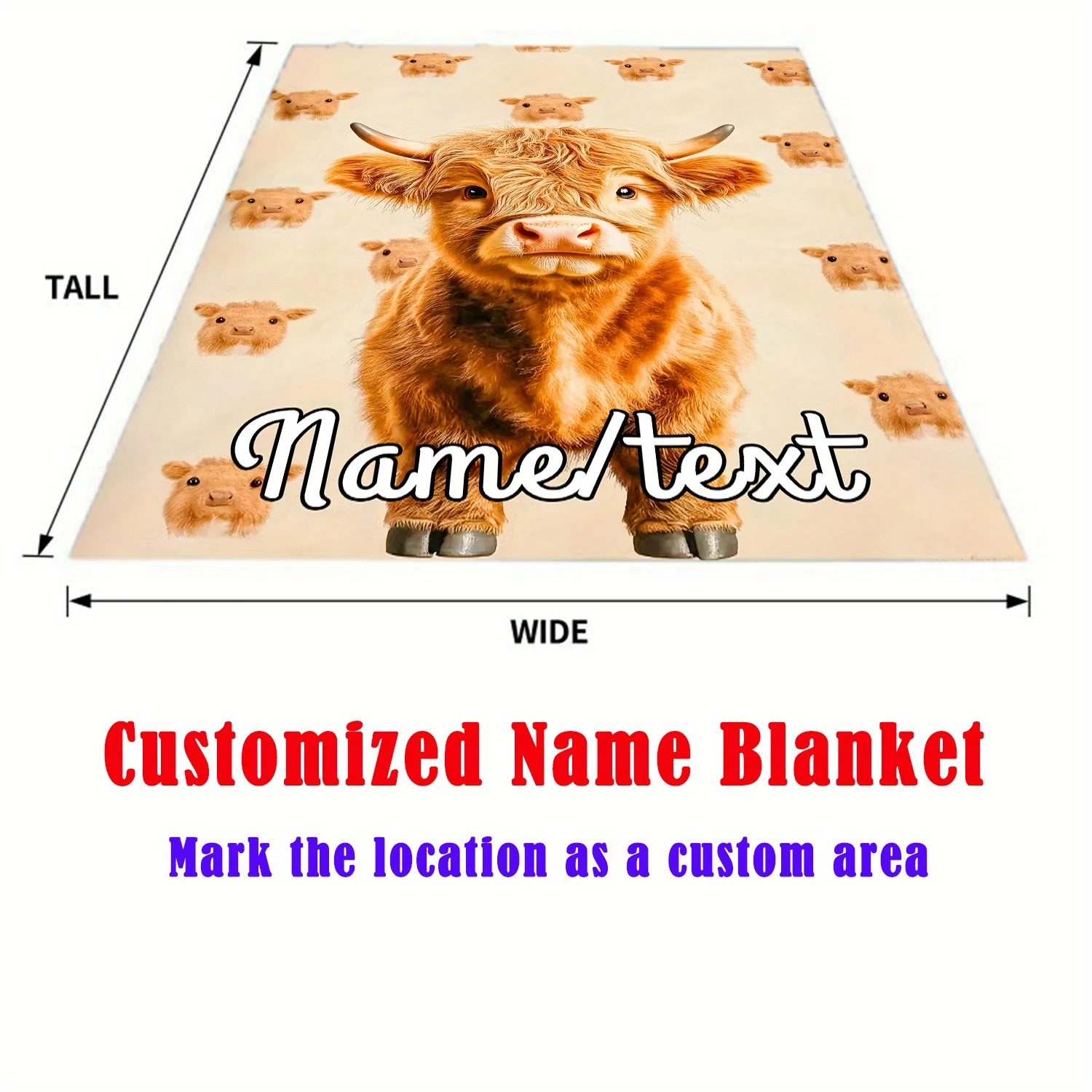 Personalized Highland Cowherd Fleece Blanket Soft, Warm and Lightweight _ Cute Cow Face Digital Print _ Suitable for Sofa Bed Tr