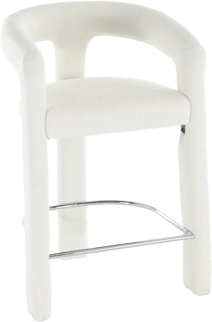 26’’ Modern Counter Height Bar Stool Set Of 1, Boucle Barrel Bar Chair With Open Back/Arms, Comfortable Breakfast Kitchen