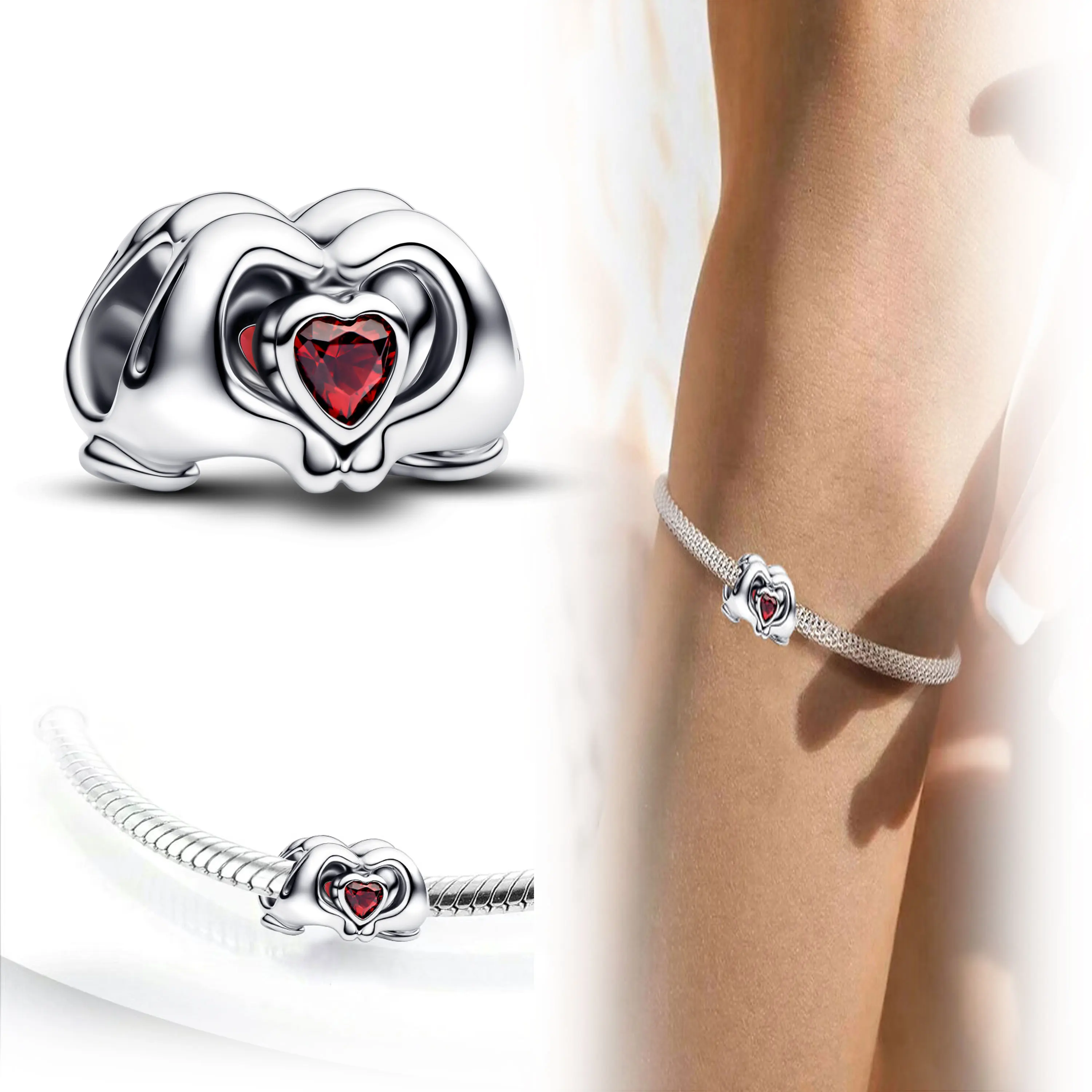 

New 100% 925 sterling silver Hand heart zircon pendant beads, suitable for original DlY bracelet, women's fashion gift,2025 New