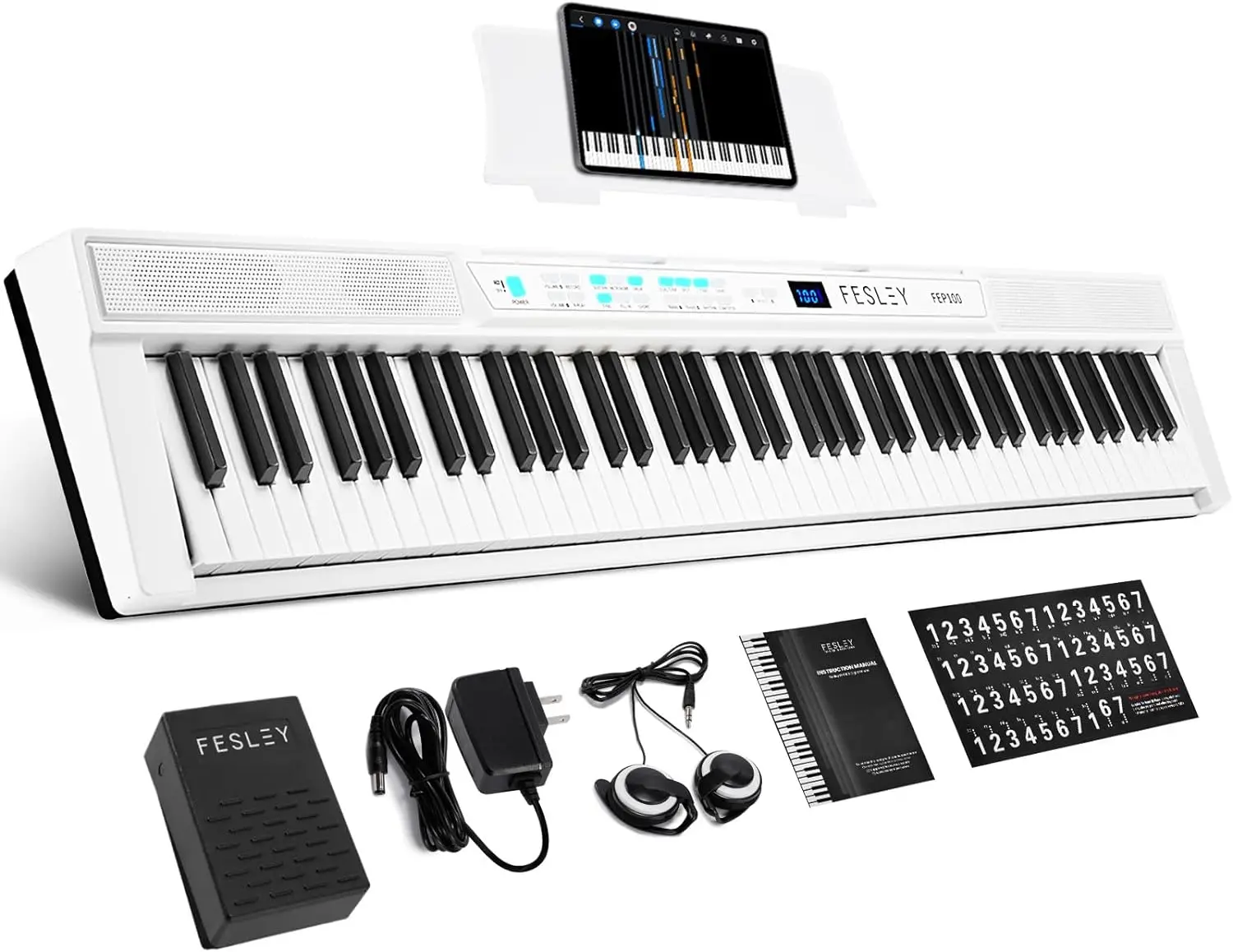 Fesley Piano Keyboard 88 Keys, Full Size Electric Piano Keyboard for Beginners,  with 55 Demo Songs, Sustain Pedal, Headphones