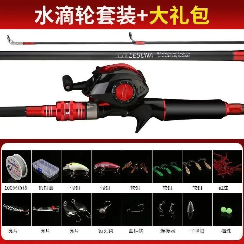 Carbon Fly Fishing Rod Set with Water Drop Reel, Gun Handle Fishing Rod, Long-distance Casting,Straight Handle Sea Rod