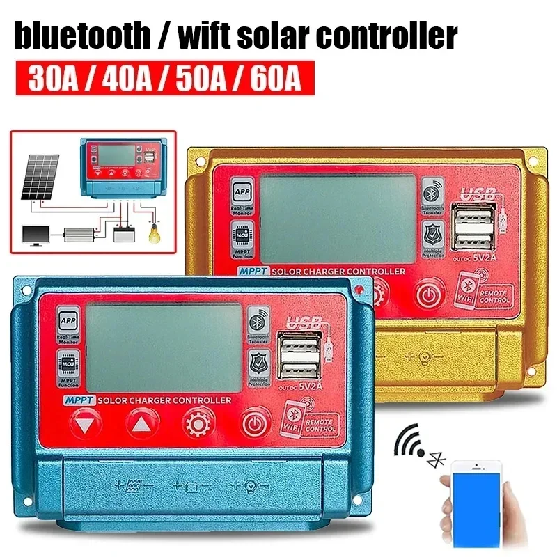 Bluetooth WIFI Solars Controllers 30A/40A/50/60A MPPT Solar Panel Charge Controller High Definition LCD Digital Display Screen