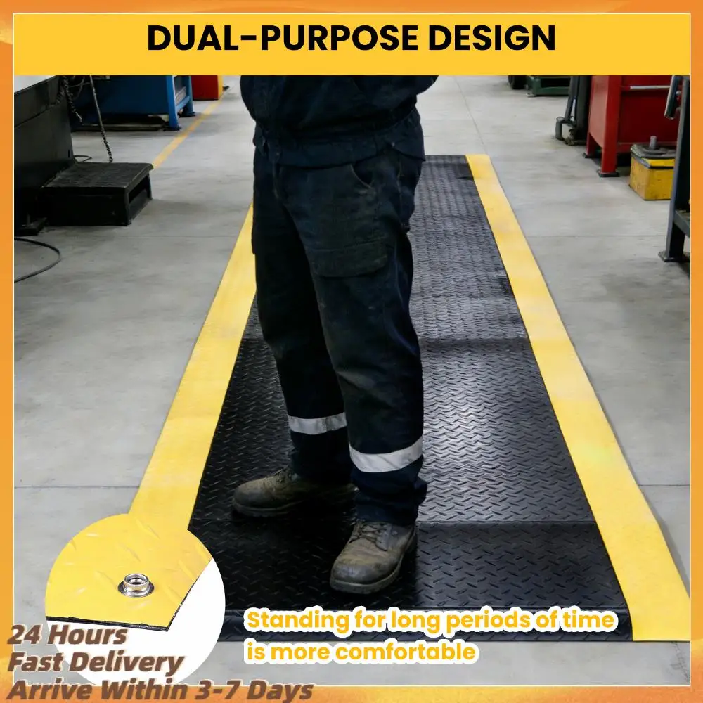 

Anti Fatigue Floor Mat 144x36inch Anti-Fatigue Conductive Mat Thick 3/4in Black with Yellow Border for Warehouse Garage Public