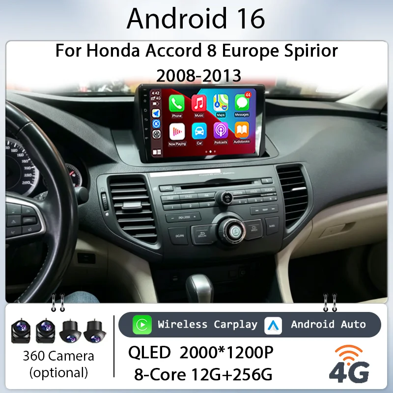 

9" Android 16 for Honda Accord 8 Europe Spirior 2008‑2013 Car Stereo IPS HD Touch Screen Wireless CarPlay GPS Navi BT WiFi DSP
