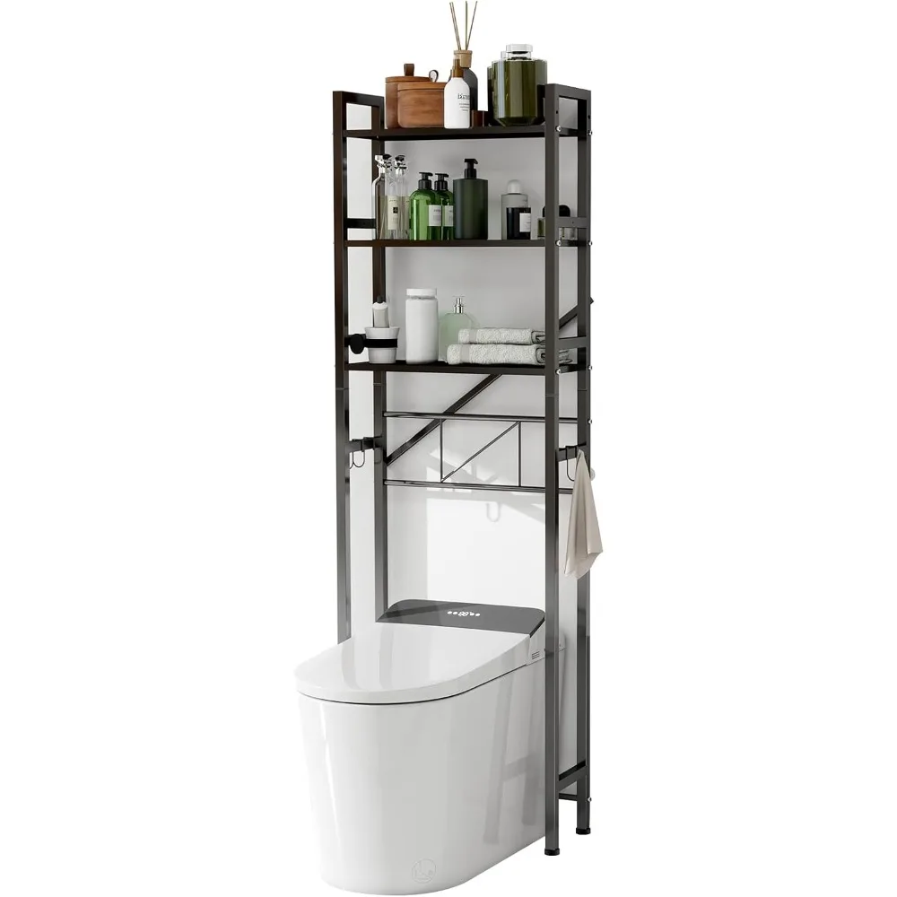 Over The Toilet Storage Cabinet, Metal 3 Tier Bathroom Organizer Shelf, Stable Freestanding Above Toilet Stand, Black