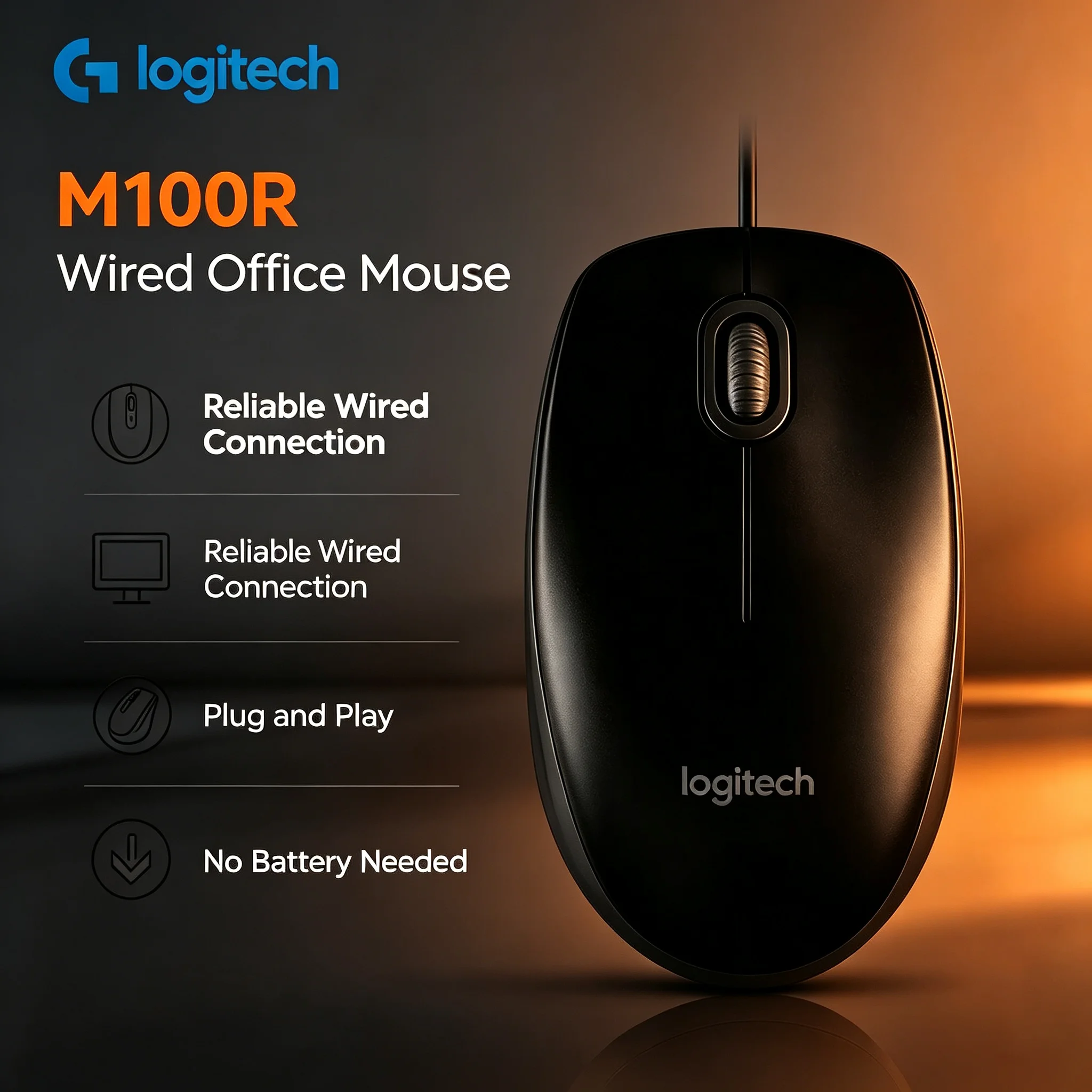 Original Logitech M100R USB Wired Optical Mouse Lightweight Office Computer Mice