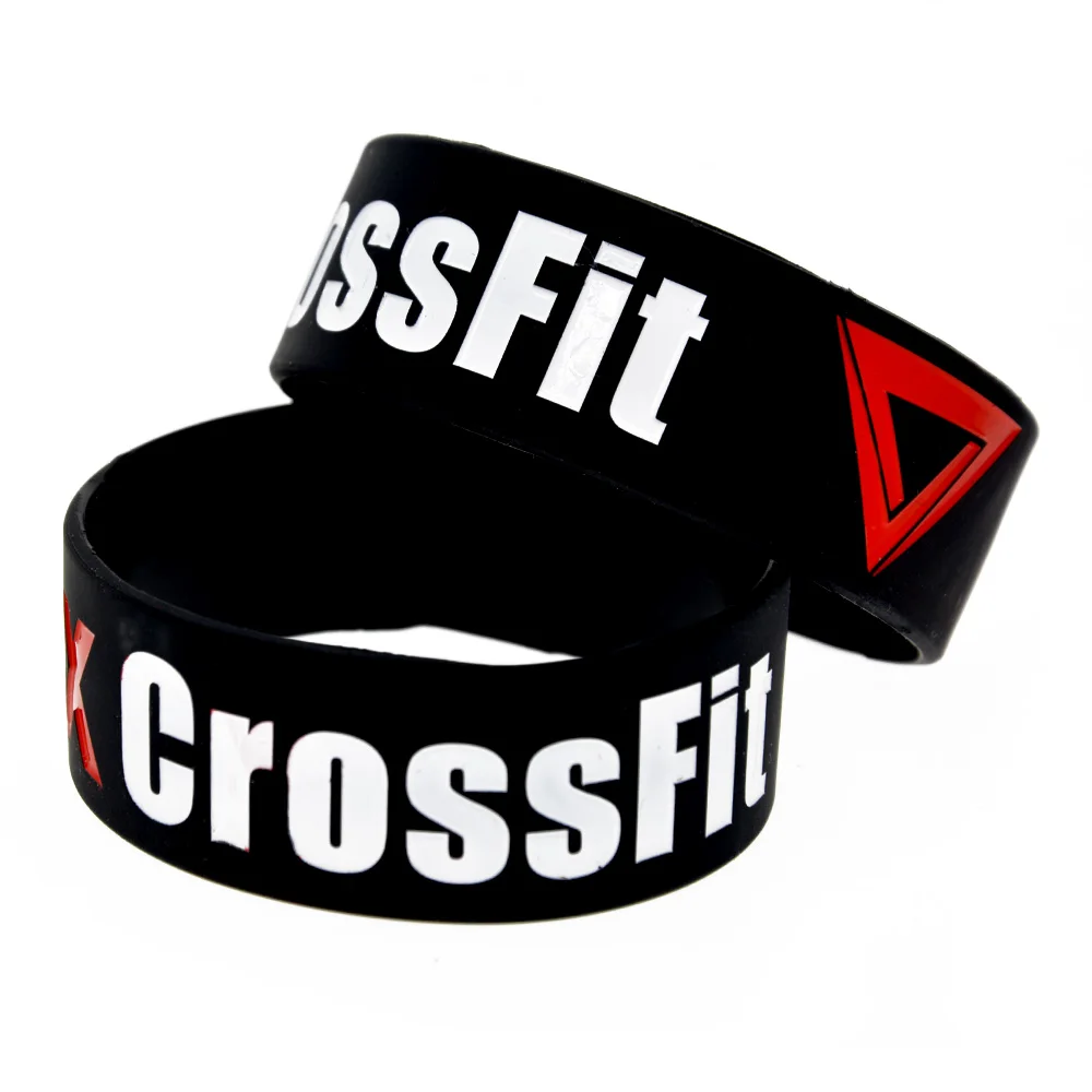 1 pulsera de silicona The Box CrossFit de 1 pulgada de ancho, brazalete de regalo deportivo, pulsera de goma negra para hombre