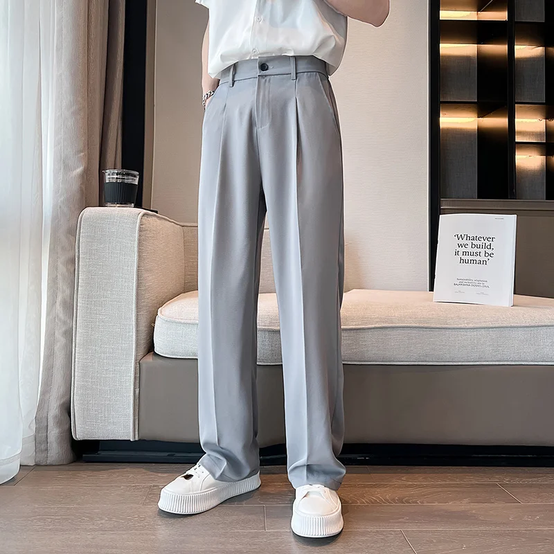 White Gray Black Suit Pants Men Slim Fashion Social Mens Dress Pants Korean Straight Pants Mens Office Formal Trousers M-3XL