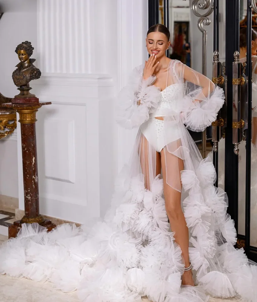 

Сексуальное тюлевое вечернее платье трапециевидной формы с бисером и жемчугом, 3D цветы по индивидуальному заказу, темпераментное милое платье знаменитостей с длинными рукавами