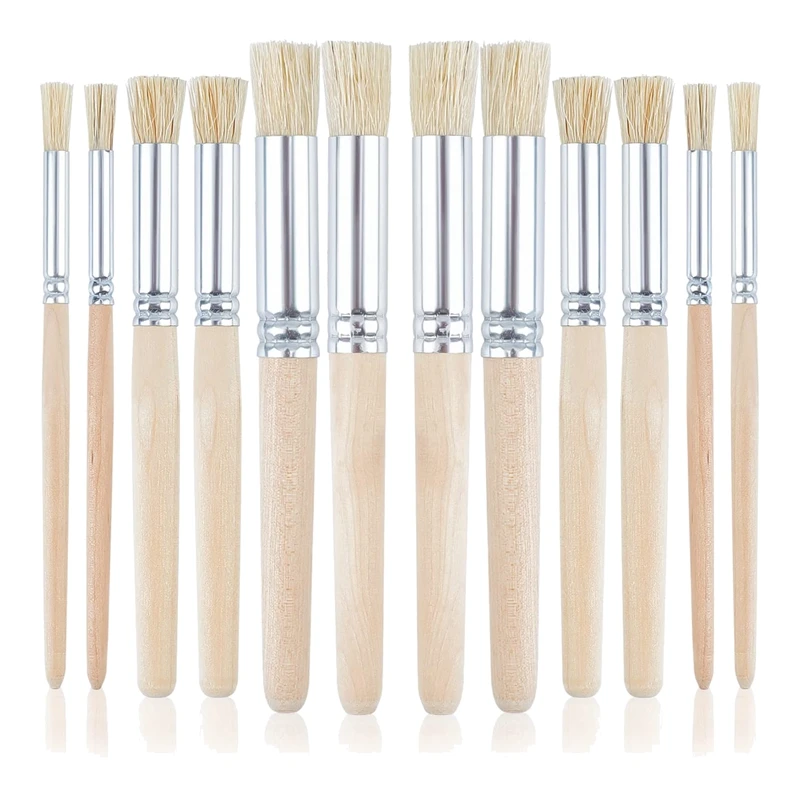 

Wooden Stencil Brushes,12Pcs 3 Sizes Natural Stencil Brushes Bristle Art Painting Brushes For DIY Crafts Supplies