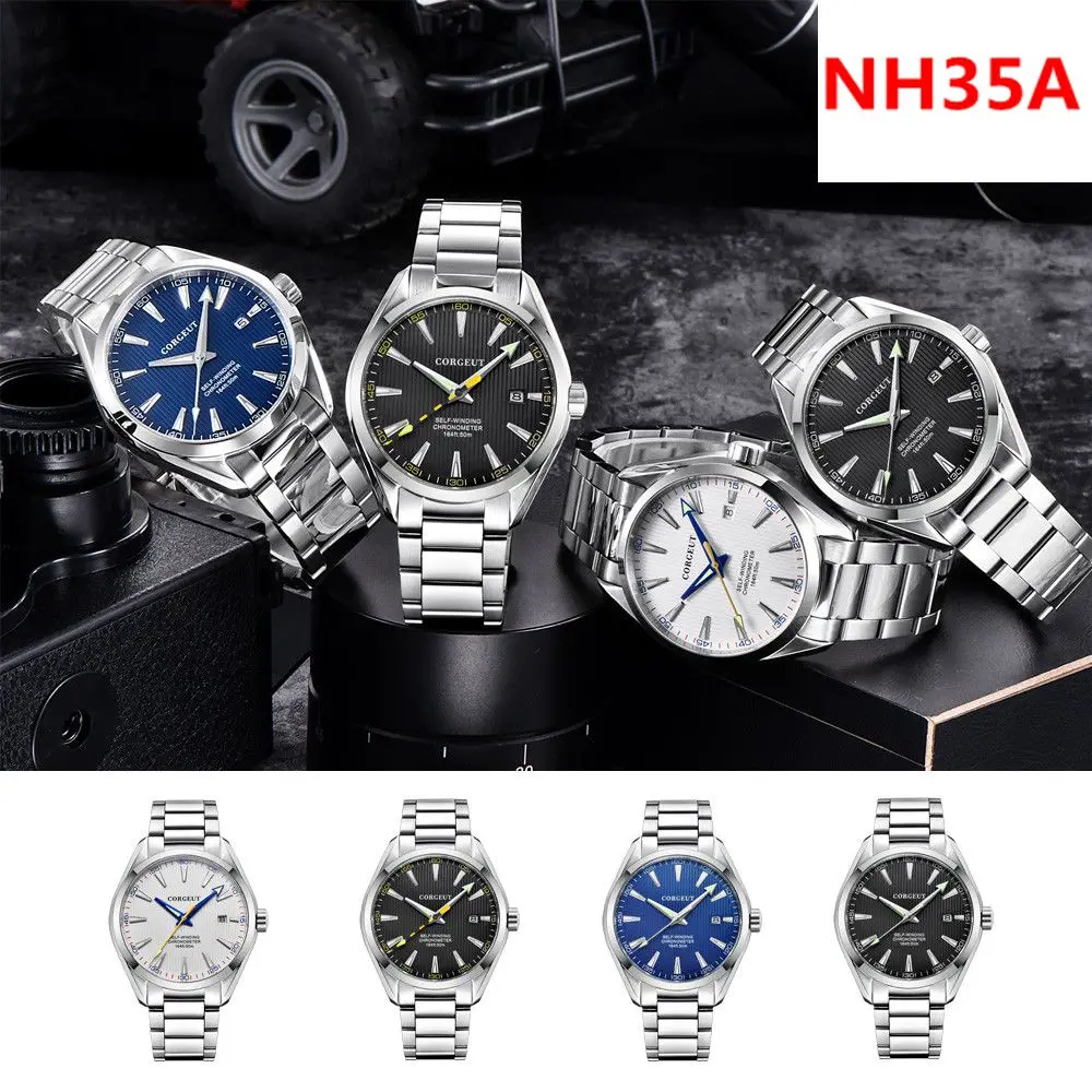 Corgeut 41mm men clock NH35 Watch For Men Automatic calendar date Mechanical Sapphire Glass wristwatch luxury top brand relogio