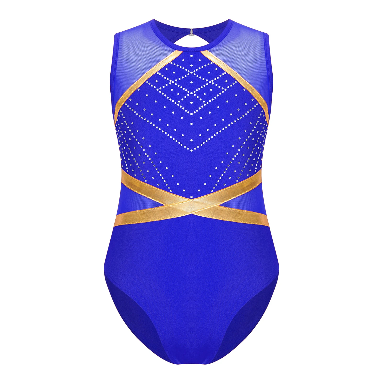 Children Glittery Rhinestones Gymnastic Ballet Jersey Swimsuit for Ballet Dancing Artistic Skating Dance Costume for Kids Girls