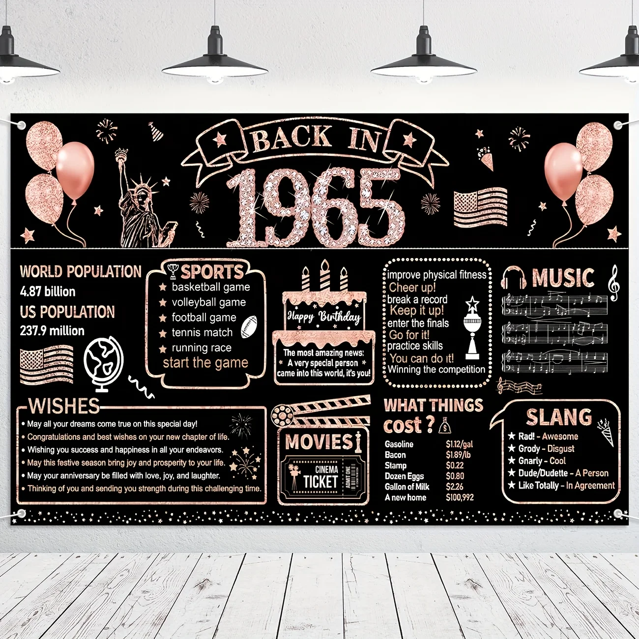 زينة حفلة عيد الميلاد الستين للنساء، ظهر ذهبي وردي في عام 1965 لافتة تصوير لعيد الميلاد بعمر 60 عامًا عتيقة