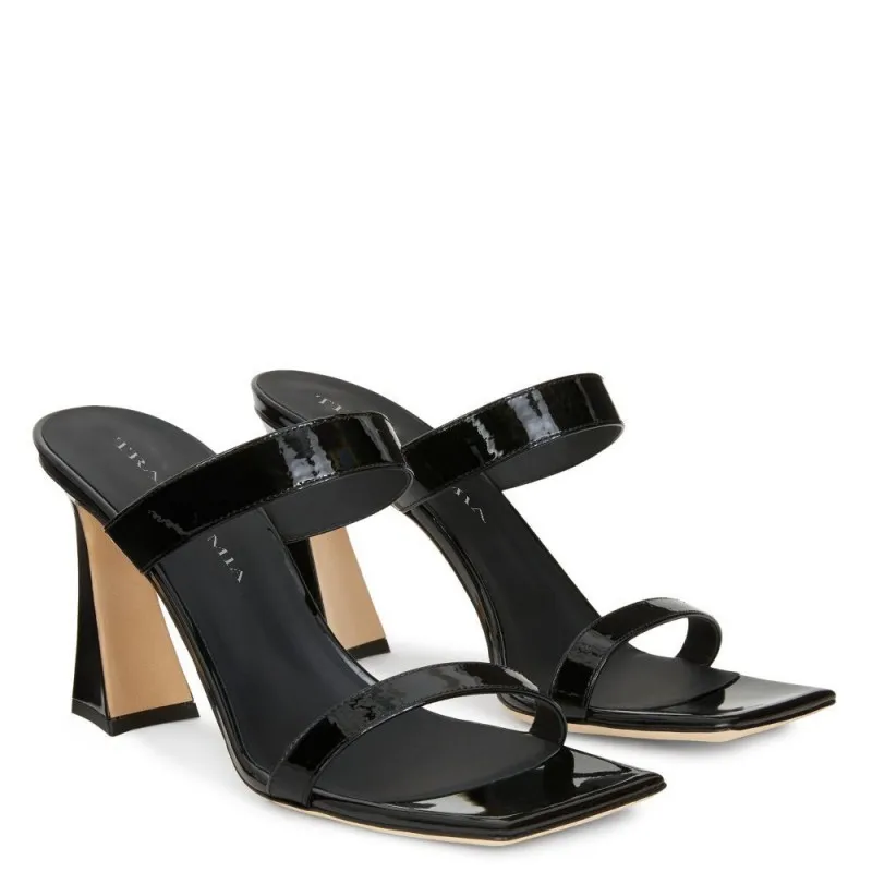 Summer 2025 New One Word Silver Half Slippers for Women Coarse Heel Simple High Heel Sandals Square Head Open Toe, Cool Slippers