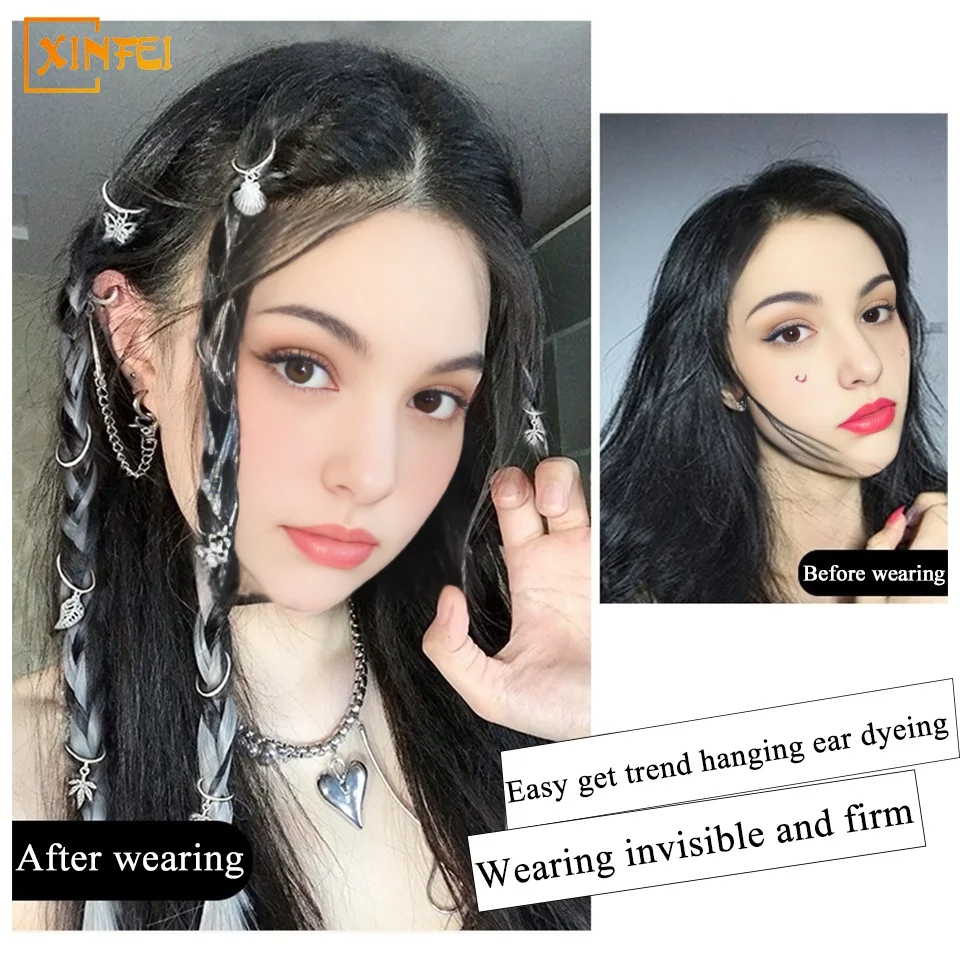 Synthetic Wig Piece Female Highlight Dyeing Gradient Invisible Long Hair One-piece Color Hanging Ear Dyeing Hair Extensions