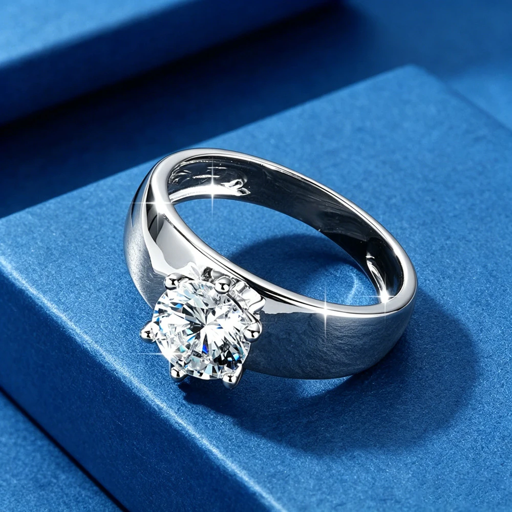 Lnkry Pass Diamond Test Wide Ring Certified 7mm Round Cut Moissanite Wedding Ring For Women Temperament Jewelry Gift view 4