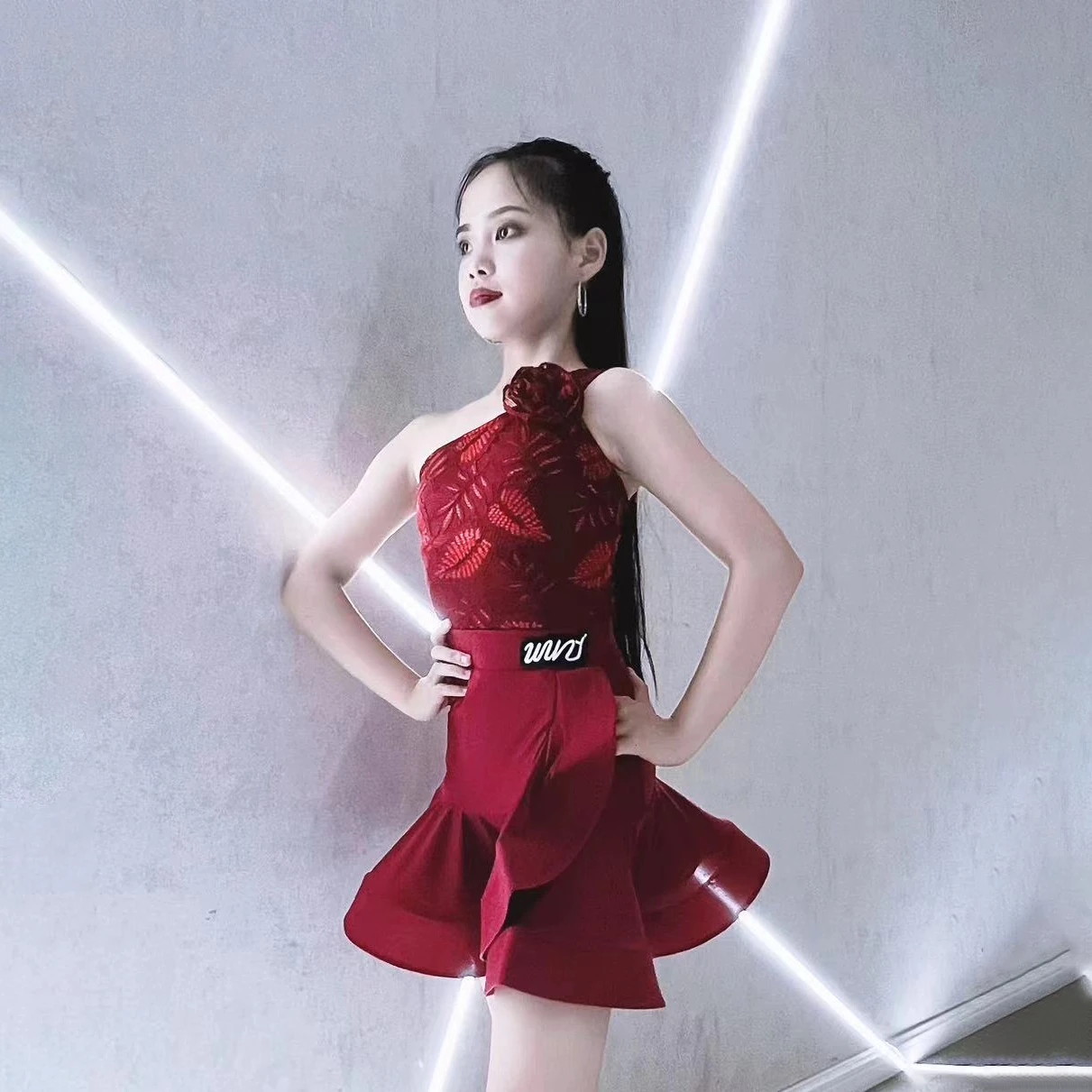 Dance Posture Latin Dance Outfit for Girls, Cool New Style, High-end Sense Performance Dress, Children's Strappy Training Suit