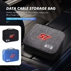 Portable Car Storage Bag Carry Case USB Charger Cable Winder For Ford ST Racing RS S Mustang Kuga Fiesta Fusion Mondeo Edge