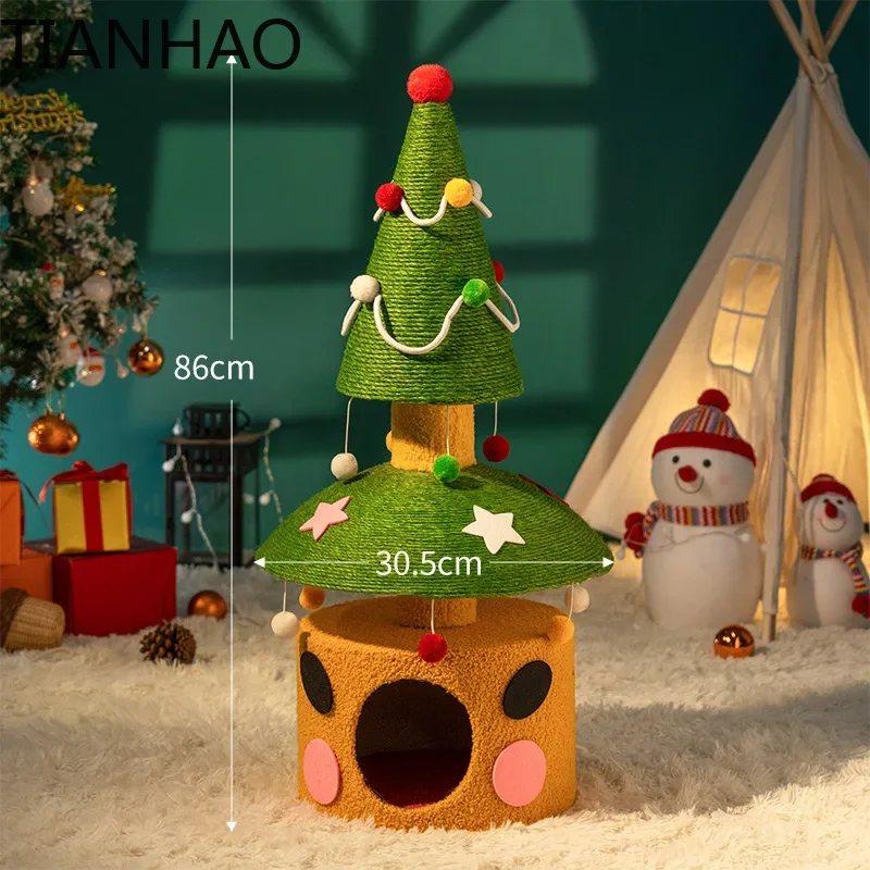 tree sisal cat climbing frame scratch post, multi-layer pet Christmas gifts