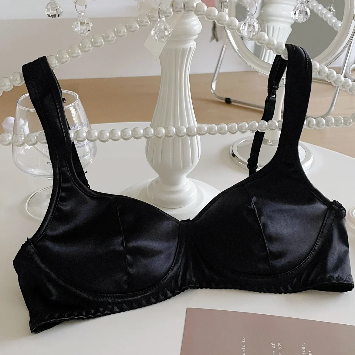 Vintage court satin bra small breast sexy ultra-thin breathable lingerie ladies without steel ring comfortable underwear