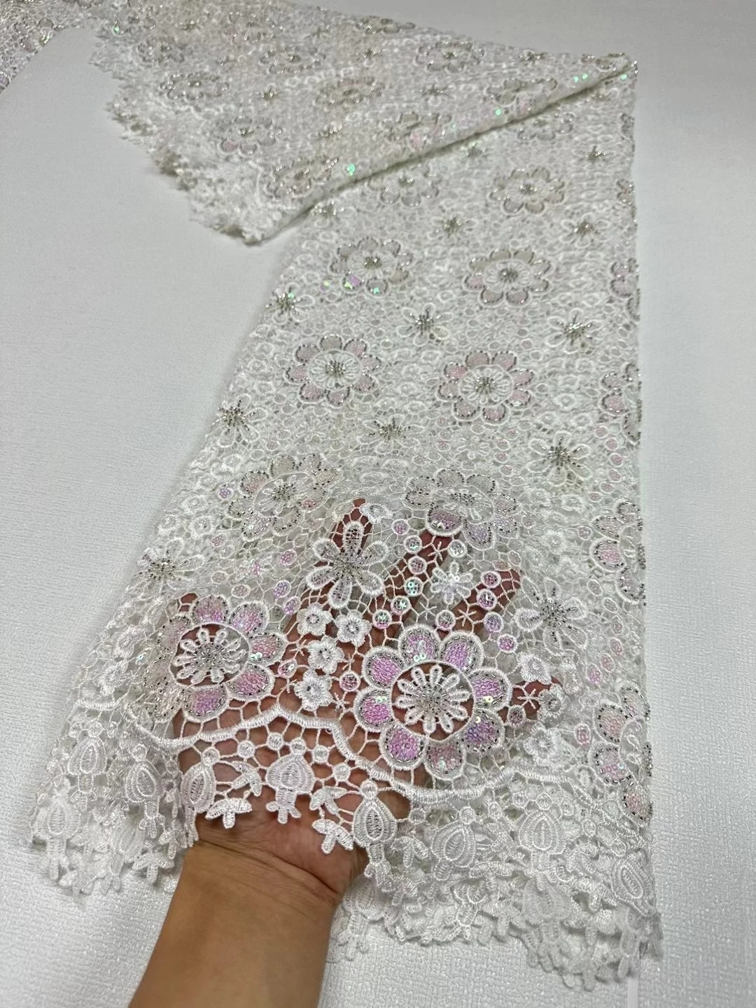 High Quality Tulle Lace Fabric for Sewing Cotton Sequins African Nigerian Wedding Party Gown Embroidered Dress  5Yard  JL393