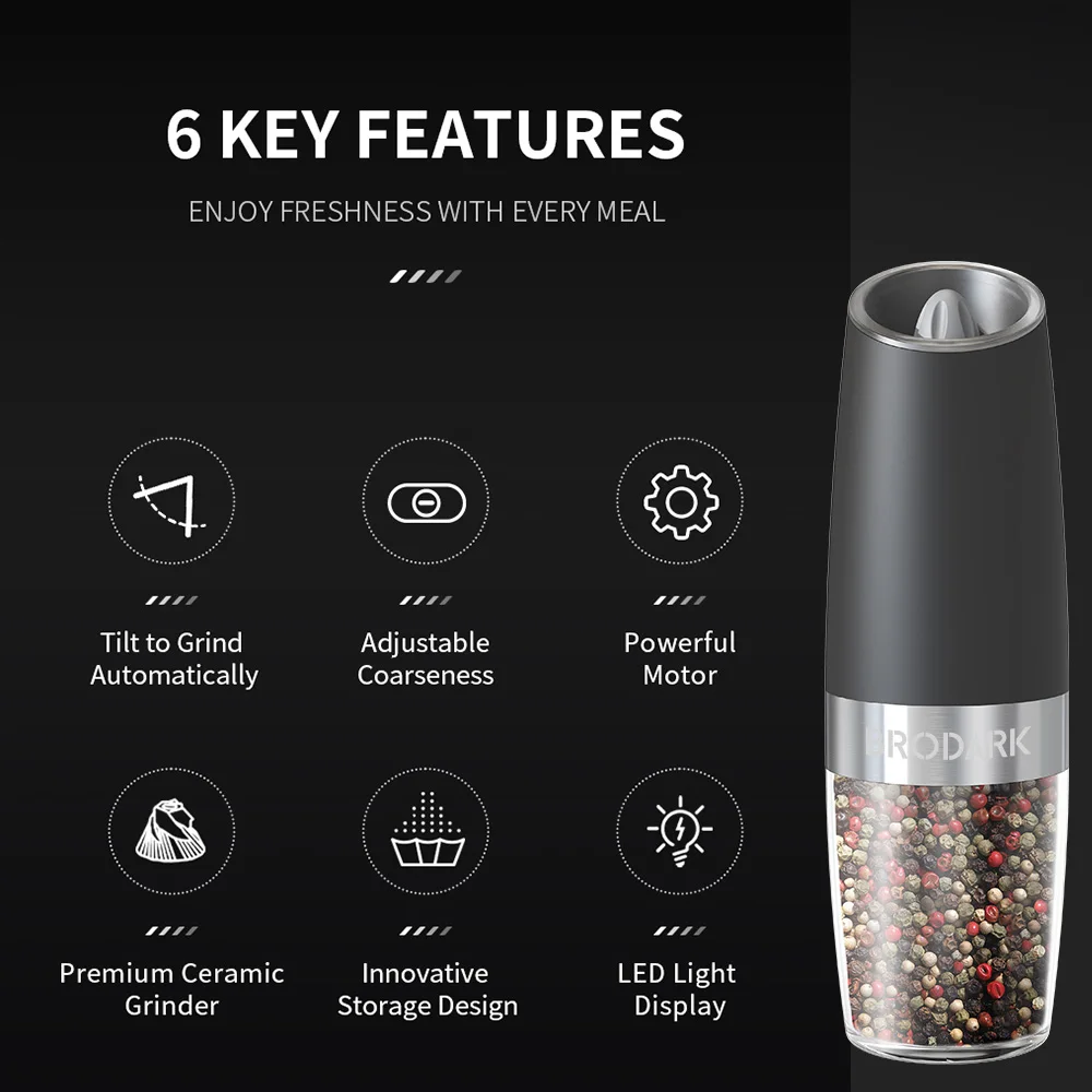 1/2pcs Gravity Electric Salt And Pepper Grinder Set, Battery Powered LED Light One HandAutomatic Operation