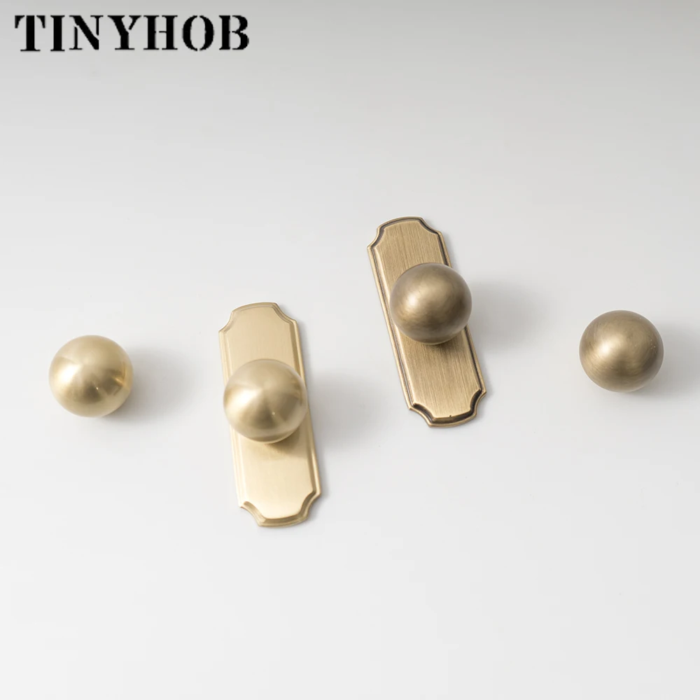 Vintage Brass Ball Knobs with Backplate,Single Hole Cabinet Drawer Pulls, Retro Furniture Hardware for Kitchen Bathroom Wardrobe
