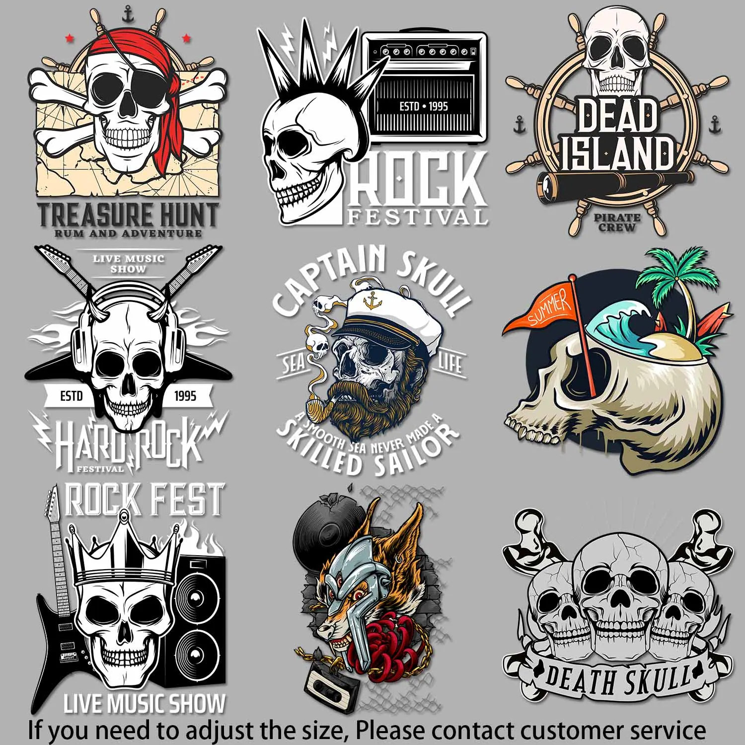 Iron-on Transfers for Clothing Viking wolf with music Beach vibe summer skull print Cost-effective Easy to Use DIY Decoration