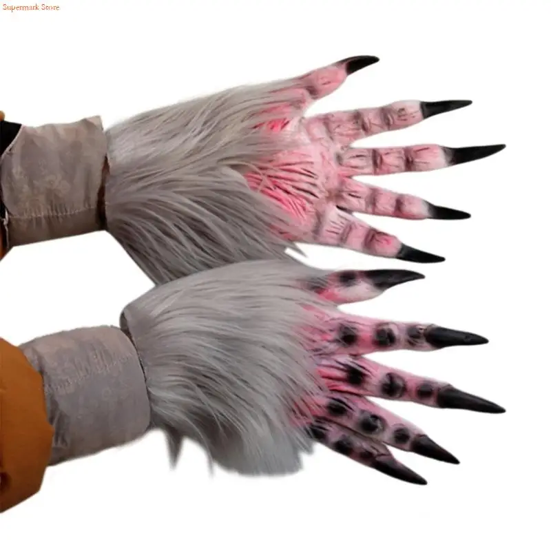 Q5WE Spooky Wolf Claw Gloves Full Finger Mitten Halloween Gloves for Adult