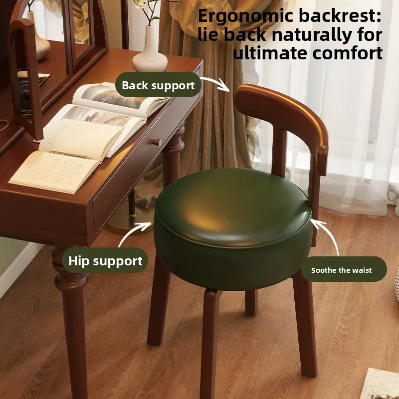 Solid wood rotating dressing chair, leather cushion, bedroom dressing chair, solid wood backrest chair, office desk and chair - view 2