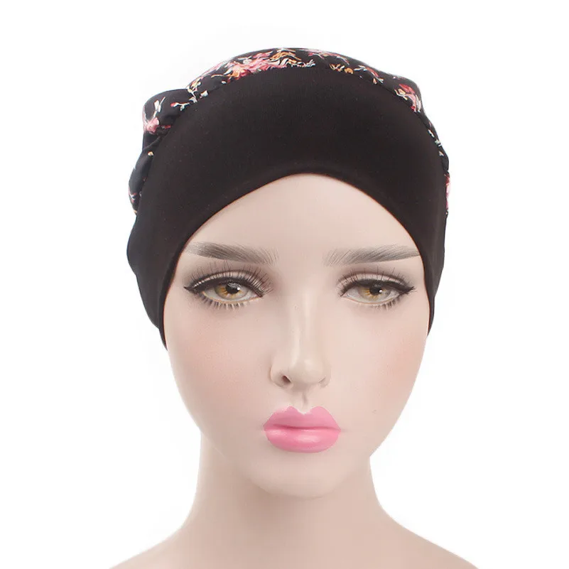 Muslim Women Elastic Print Cotton Turban Hat Scarves Pre-Tied Cancer Chemo Beanies Headwear Head Wrap Plated Hair Accessories