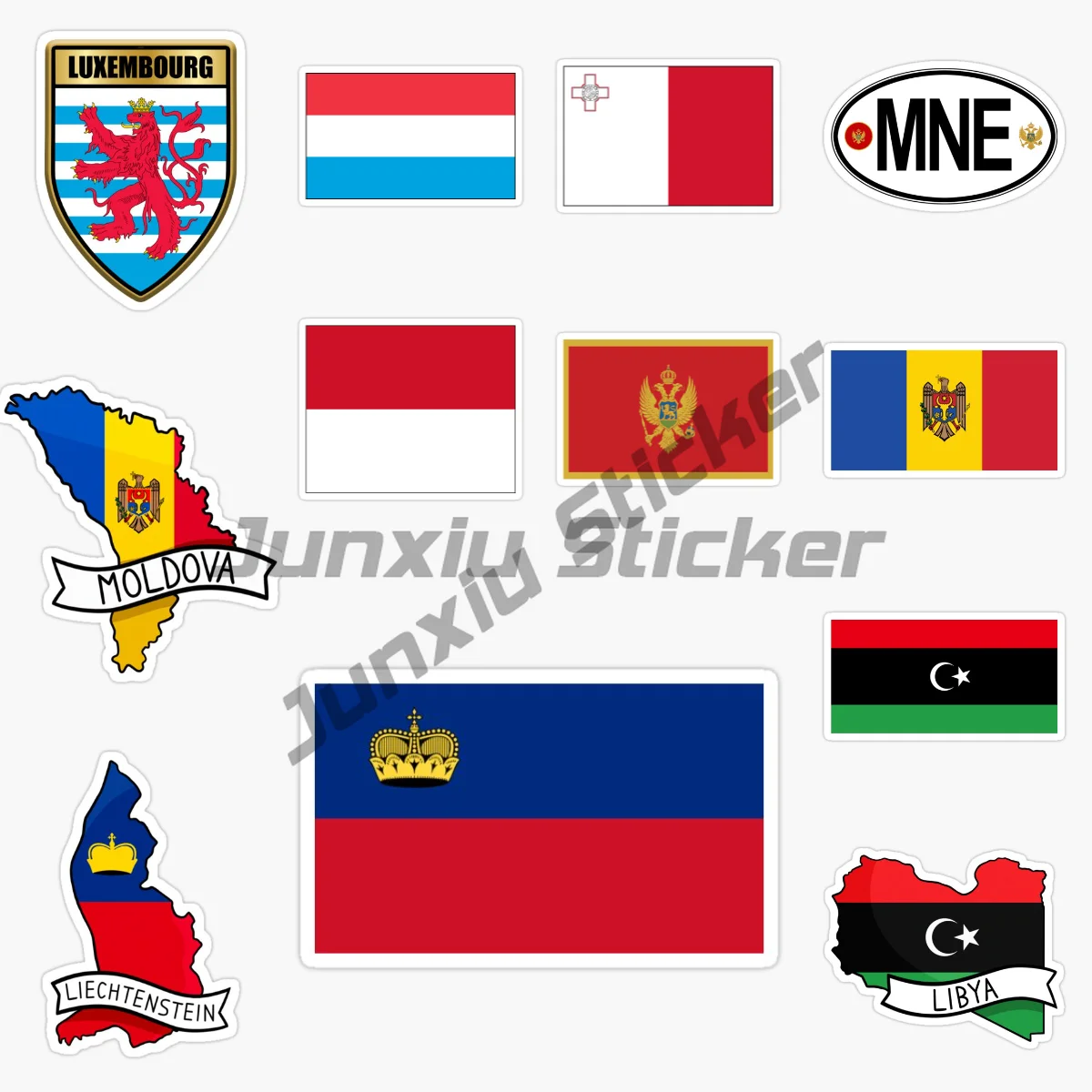 

LIBYA LIECHTENSTEIN LUXEMBOURG MALTA MOLDOVA MONACO MONTENEGRO Map National Flag Rectangle Car Sticker Vinyl Self-adhesive Decal