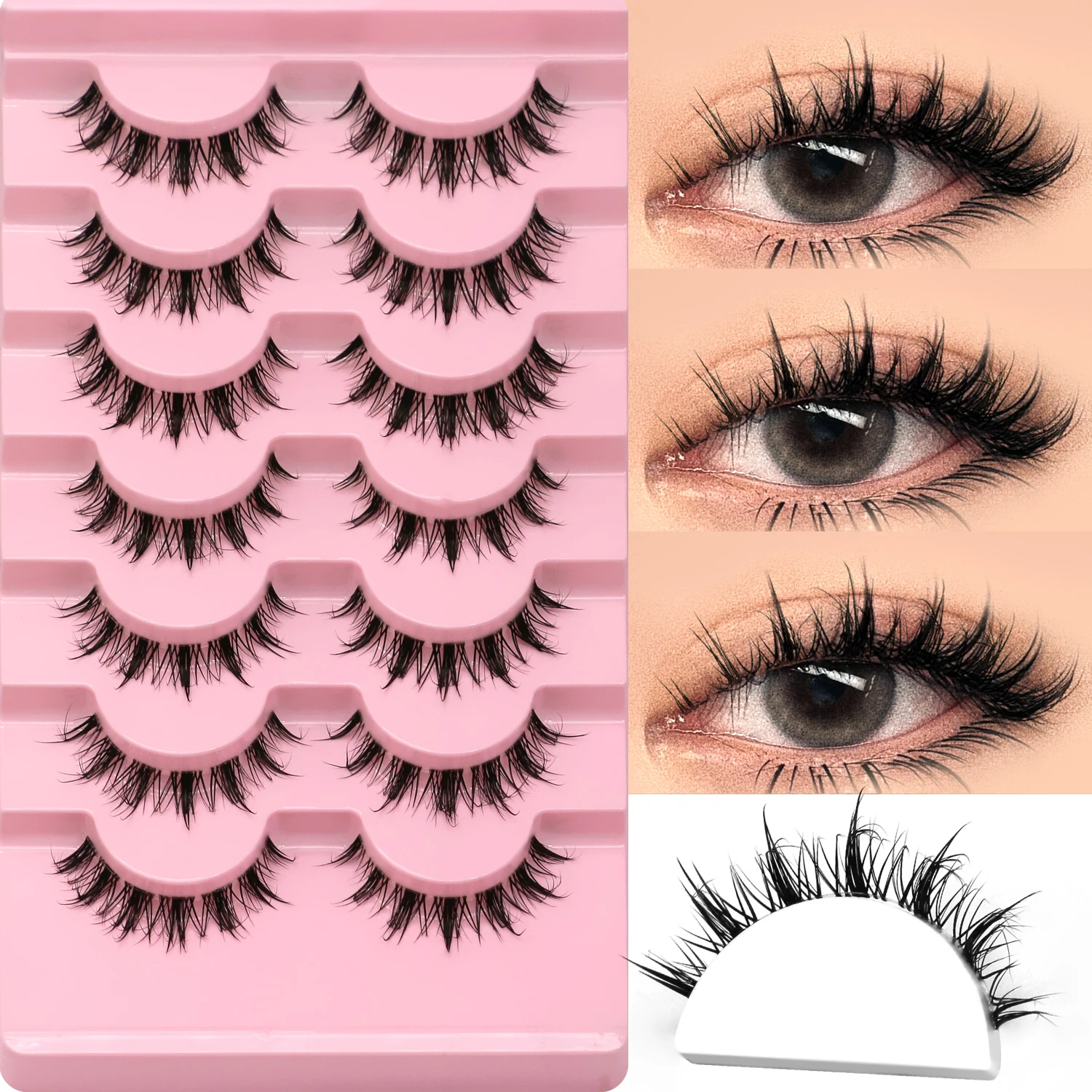 Lasvirey Pestanas olho de gato, curvatura natural, pestanas manga, novas pestanas postiças molhadas, pestanas postiças de vison falso 3D macio, extensão de maquilhagem