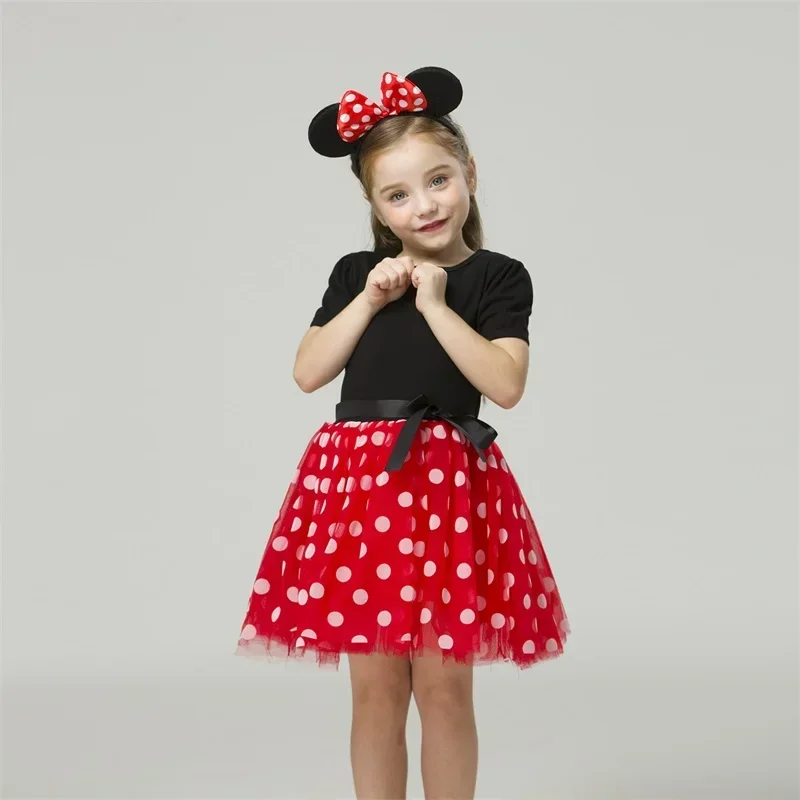 Cute Baby Girl Dress for 1-6Yrs Children 2024 Baby Clothes Kids Minni Mouse Polka Dot Dress Kid Birthday Party Dress for Girls