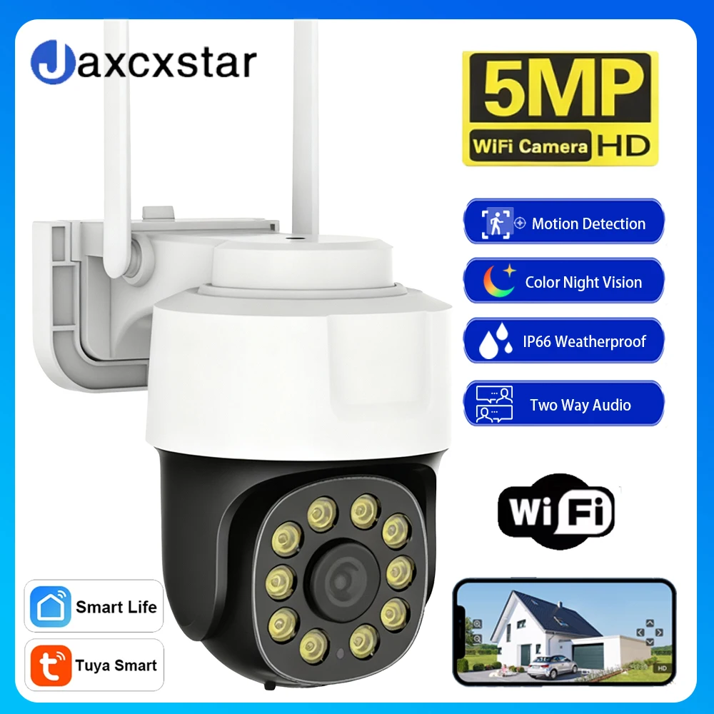 

Jaxcxstar Tuya 5MP Ultra HD PTZ Wi-Fi камера Умная уличная домашняя видеокамера безопасности IP-камера AI Автоматическое отслеживание человека Защита безопасности