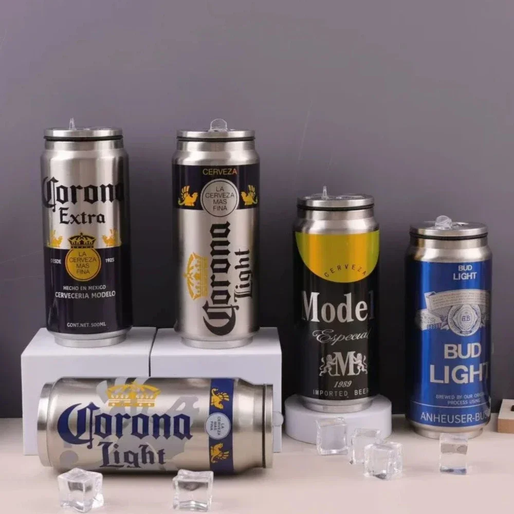 

500ML Thermos Beer Bottle SUS Stainless Steel BEER Cold Keeper with Straw Cola Can Termos Para Cafe Drinkware Garrafa Térmica