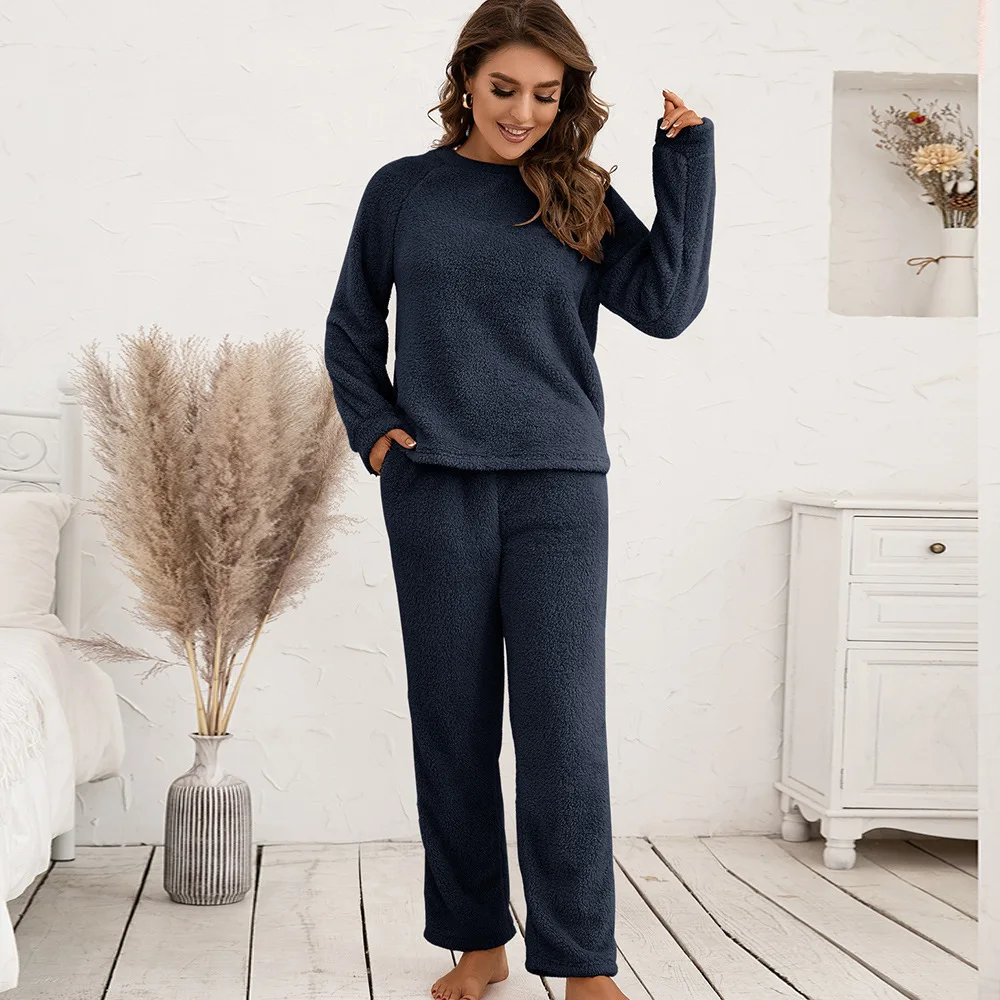 Autumn Winter Warm Pajama Sets Womens Plush Sleepwear Women Home Suit Casual Sleep Wear Female Loose Lounge Wear Two Piece Sets