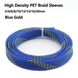 1M~50M Blue Gold PET Braided Wire Sleeve 2 4 6 8 10 16 20mm Tight High Density Insulated Cable Protection Expandable Sheath DIY