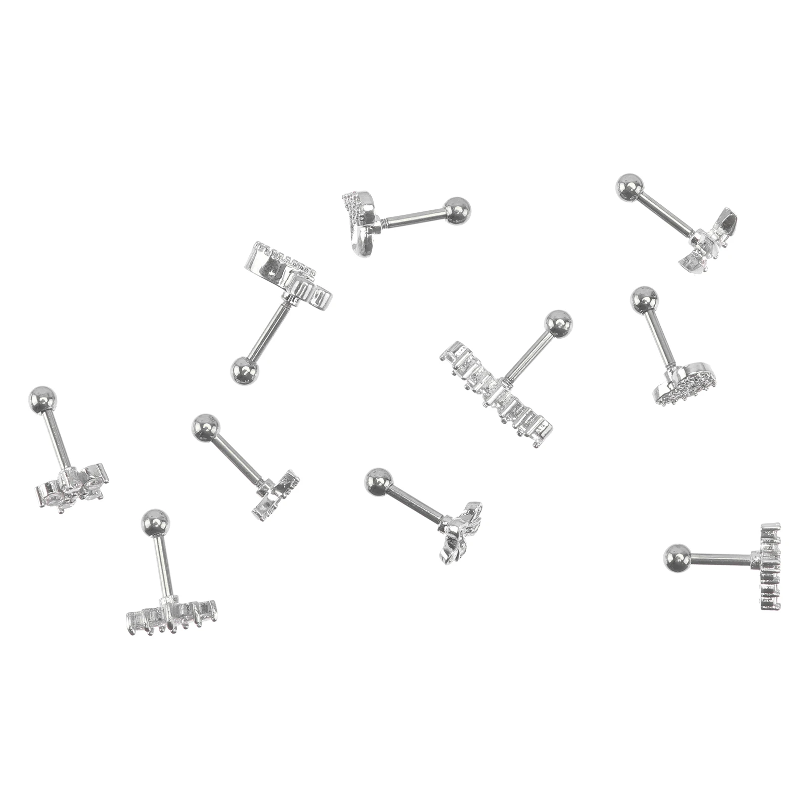 

10 Pcs Ear Bone Nail Jewelry Stainless Steel Studs Nails Earrings Fashion Zirconia Inlaid Lip